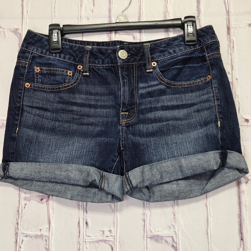 American Eagle Denim Shorts Dark Wash Cuffed Low Rise Jean Casual Shorts Women 4